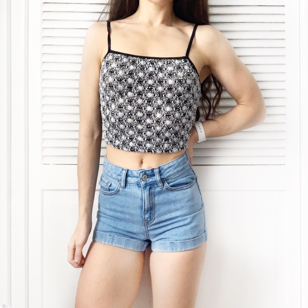 In Charge Black/White Cami Crop Top